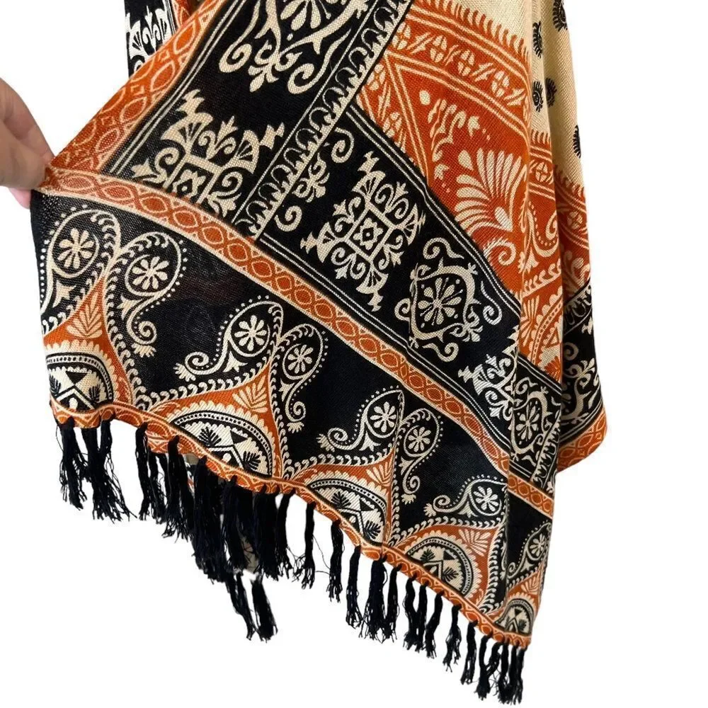 Christina Boho Paisley Scarf Print Open Front Fringed Sleeveless Cardigan Vest